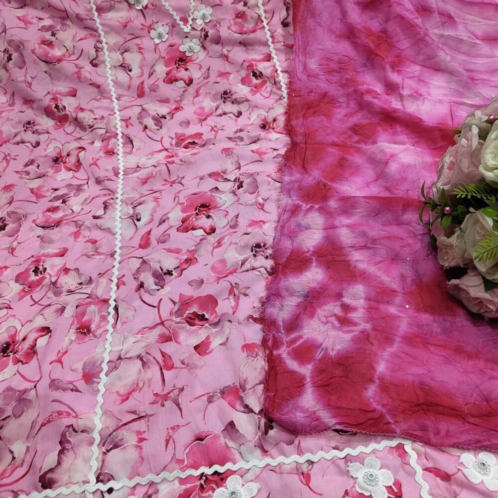 Designer Pakistani Floral Cotton Pants Style Suit with Dupatta